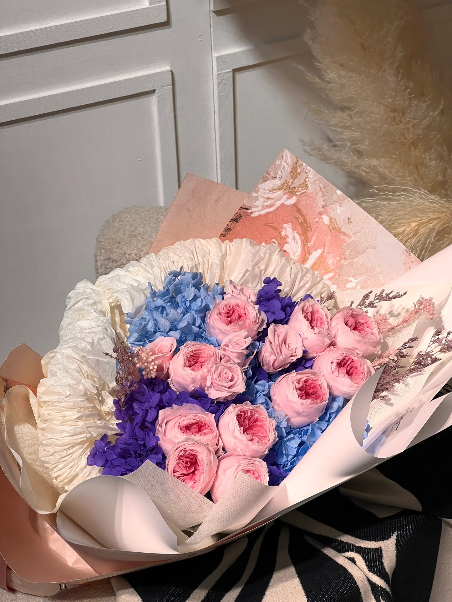 Snow Peony Blooms | Preserved Peony and Roses | Luxurious